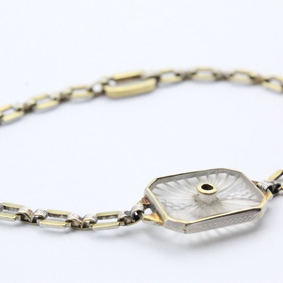 Antique Art Deco Platinum Diamond 14K Gold Frosted Rock Quartz Crystal Bracelet - Picture 13 of 16